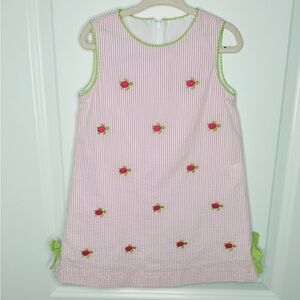 ANAVINI Hand Smocked Pink/White Seersucker Turtles Girls Dress Size 3